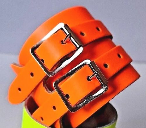 Leather Two Strap Wrist Band Brace Support - Gym Weight Lifting Wrap - Various Colours (Fluorescent Orange)